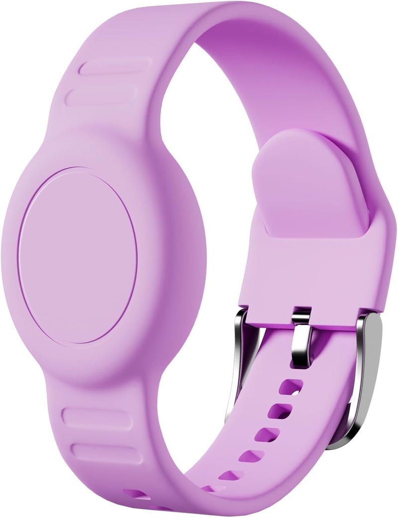 Foweroty for AirTag Bracelet for Kids, Waterproof Cute Print for Air tag Holder for Kids with Soft Silicone Full Coverage Anti-Lost Hidden for Airtag Wristband Accessories for Child, Light Purple - Image 1